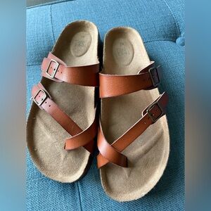 NWT Brown Leather Sandals with Buckle Straps